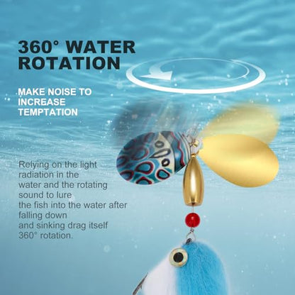 Pike Musky Walleye Fishing Lure Spinnerbait with Feathered Hooks Rooster Tail Fishing Lures Spoon Lures Baits with Tackle Box - color: Style B-Red