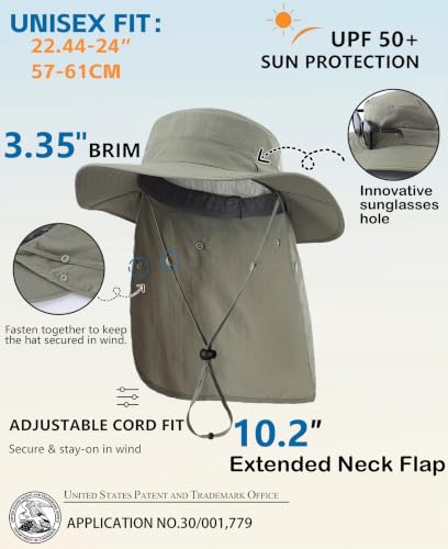 Home Prefer UPF 50+ Wide Brim Sun Hats with Neck Flap Sun Protection Hat for Men Women Gardening Fishing Summer Bucket Hat - color: Pea Green