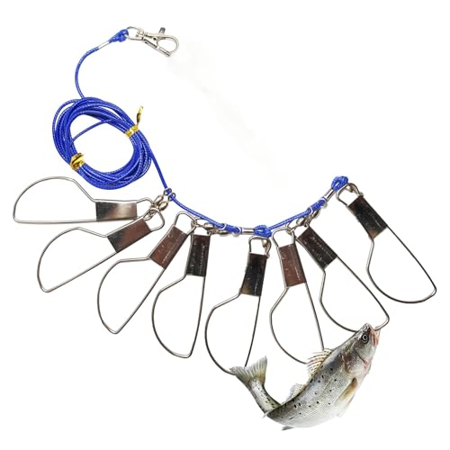Fish Stringer，Fishing Stringer Set, 16ft Fish Holder Rope with 8 Rotating Snap Locks and Ground Anchor, Heavy Duty Fish Lock for Trout, Perch, Bass, Saltwater or Freshwater Use