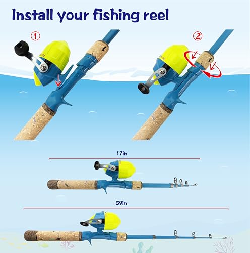Kids Rod Set, Kids Fishing Rod and Reel Combo and Fishing Net Tackle Box with Fishing Lure Hook and Bag for Girls Beginners, Kids, Youth Anglers - color: Blue, size: ‎1.5 Meters