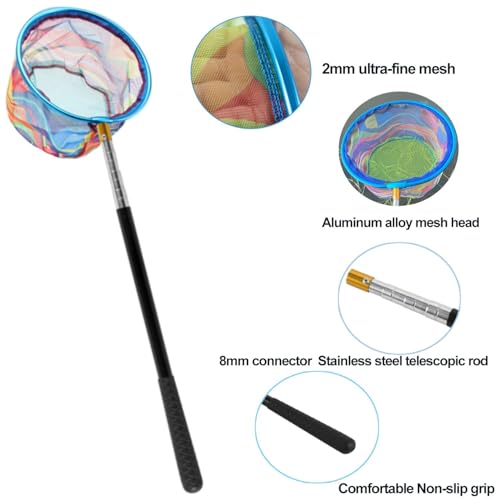Fishing Net 2 Pack Retractable Lightweight Landing Net with Aluminum Rod Handle Fishing Nets for Youth Catch and Release Butterfly Nets - style: Blue+black