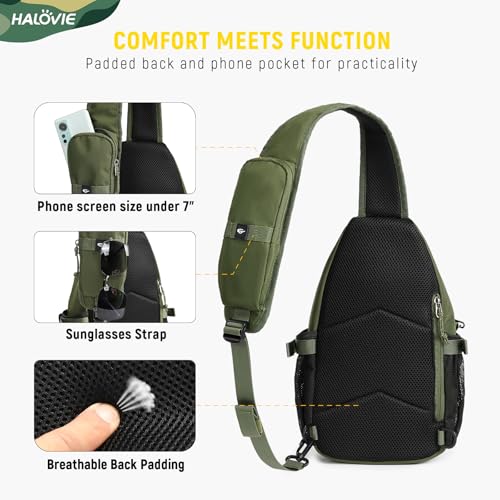 HALOVIE Anti-theft Sling Backpack RFID Crossbody Travel Daypack | Lightweight, Molle, Phone Pack, Hiking Trip Daily Use One Shoulder Bag, EDC Tactical Chest Side Pack Gift for Men - color: Army Green