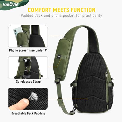 HALOVIE Anti-theft Sling Backpack RFID Crossbody Travel Daypack | Lightweight, Molle, Phone Pack, Hiking Trip Daily Use One Shoulder Bag, EDC Tactical Chest Side Pack Gift for Men - color: Army Green