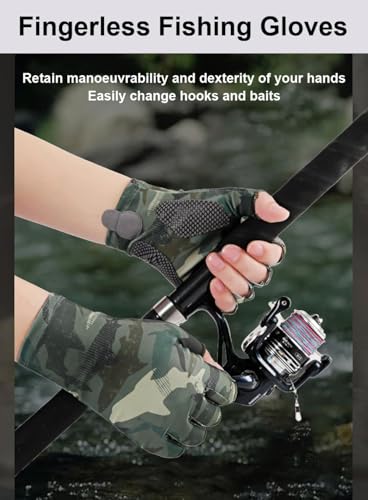 Sun Gloves UPF 50+ Fishing Gloves, Fingerless Sun Protection UV Protection Fishing Gloves Men/Women for Kayaking, Hiking, Paddling, Driving