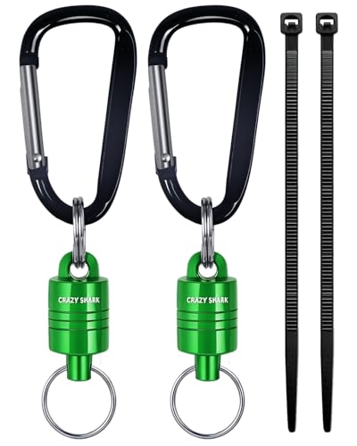Magnetic Net Release for Fly Fishing, Aluminum Magnetic Quick Release Keychain, Fly Fishing Net Magnet Holder Retractor with Carabiner - color: GREEN D-2PC