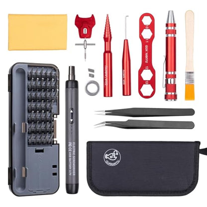 QUA'ANNYU Fishing Reel Maintenance Kit, Professional Fishing Reel Care & Repair Tool Set with 24/30/38-in-1 Screwdriver Set - color: Red+38-in-1 Electric Screwdriver