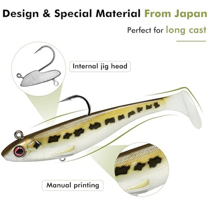 TRUSCEND Shadtale Easy Catch Soft Fishing Lures with BKK Hooks - Trembly Sinking and Vibrating Swim for More Bites, Pre-Rigged Swimbaits for Bass, Trout, Crappie, Walleye, Freshwater Saltwater Fishing - color: 6",2oz