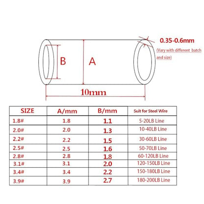 Heavy-Duty Copper Fishing Line Crimp Sleeves - 100 Pcs Bulk Pack, Compatible with 5lb-200lb Monofilament & Steel Leader Lines, Durable & Strong for Saltwater Fishing Leaders - size: 100pcs 1.8#Crimp Sleeves