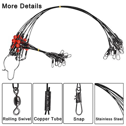 Fishing Leader Rigs Saltwater Tackle Rigs with Swivels Snaps, High Strength Wire Leaders Rigging Surf Fishing Gear Equipment for Lures Bait Hooks Catfish Walleye - color: Black Stainless Steel Leader, size: 24PCS, style: 1 Arm