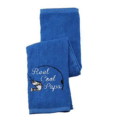 Fishing Towel Fisherman Gift Reel Cool Dad Papa Embroidered Towel with Clip - color: Reel Cool Papa