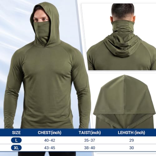Unittype 6 Pack Men's UPF 50+ Sun Protection Hoodies Long Sleeve Cooling Shirts with Face Mask Moisture Wicking Sun Shirt - size: X-Large