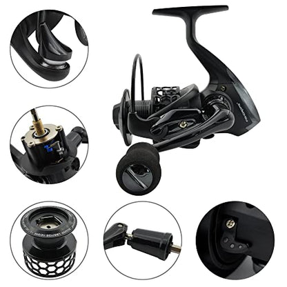 Fishdrops Spinning Fishing Reels 12+1BB Ultra Lightweight Carved Aluminum Spool Reels Affordable Smooth Spinning Reels - size: Size5000