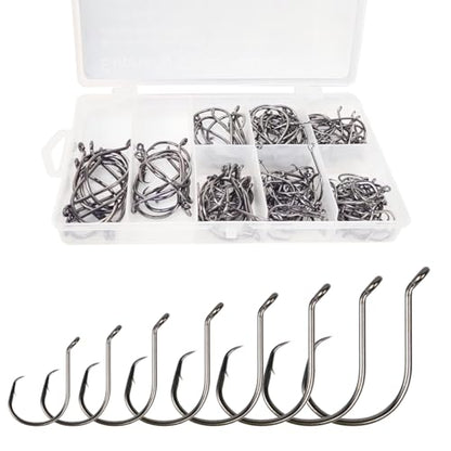 Eupheng Circle Hooks 2X Strong Offset Freshwater Saltwater Fish Hooks for Catfish Bass Trout Multi Size - size: 150pcs, #1 1/0 2/0 3/0 4/0 5/0 6/0 8/0