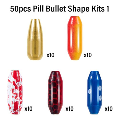 Dr.Fish Brass Lure Bodies for Spinner Making, Lure Making Supplies Parts Acessories for in-line Spinnerbaits Freshwater Fishing Lure Weights - color: 50pcs Pill+Bullet Shape Kit 1