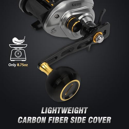 Baitcasting Reels 6.4:1 Gear Ratio 33LB Max Drag 8+1 Bearing | Baitcasting Fishing Reels Aviation-Aluminium Spool Aluminum Star-Shaped Trailer and Handle Arm Drag Alarm System - color: Silver-Left