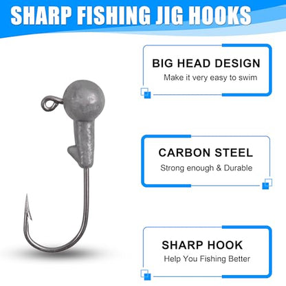Soft Plastic Fishing Lures Grub Lures Jig Head Hooks Kit Crappie Jigs Grub Tail Worm Lure Tube Baits for Bass Trout Crappie Panfish Saltwater Freshwater Fishing - color: 48pcs Kit