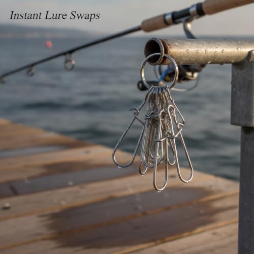 100-Pack Fishing Snap Connectors, Stainless Steel Lure Snaps for Quick Tackle Swapping, Assorted Sizes Saltwater and Freshwater Terminal Tackle Accessories - size: 3.54 x 2.76 x 0.79"