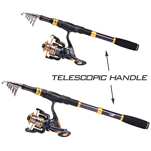 Sougayilang Fishing Rod Reel Combos Carbon Fiber Telescopic Fishing pole with Spinning Reel for Travel Saltwater Freshwater Fishing - color: Only Fishing Rod and Reel, size: 6.89 ft