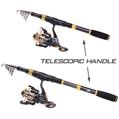 Sougayilang Fishing Rod Reel Combos Carbon Fiber Telescopic Fishing pole with Spinning Reel for Travel Saltwater Freshwater Fishing - color: Fishing Full Kits with Carrier Case, size: 5.91 ft