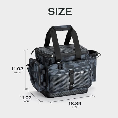 Ghosthorn Fishing Tackle Bag with Rod Holder Saltwater & Freshwater Resistant Tackle Box Bag - Waterproof Base, Adjustable Padded Shoulder Strap (Black Camouflage) - color: Black MiCai-Waterproof Bottom, size: Standard