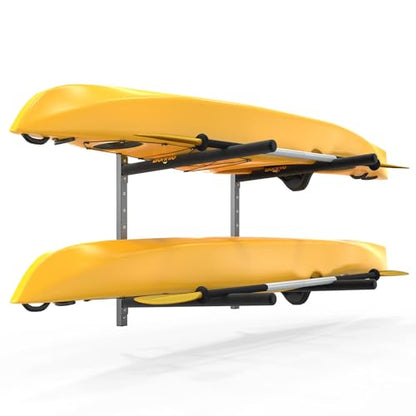 Bonnlo Kayak Storage Rack, Adjustable Heavy Duty Kayak Rack for Kayaks Paddle Boards, Kayak Paddle Holder for Garage, Spacesaver, Gentle on Padding, Boat Organizer - style: 2 Kayaks, Wall Mount