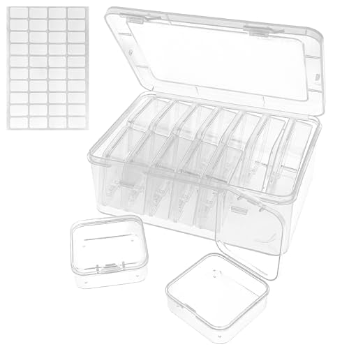 Guyuyii 15 Clear Plastic Bead Storage Containers with Hinged Lids & Labels | for Craft Supplies, Diamond Painting, Jewelry Making | Compatible with Beads, Earrings, Nail Art, Seeds, DIY Bracelet - size: 15 Pcs