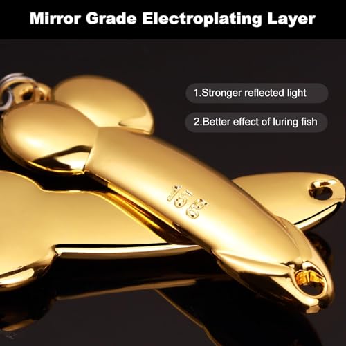 Realure 4Pcs Zinc Alloy Spoon Lures with Treble Hooks & Rolling Swivels,4 Weights 5g 10g 15g 20g Gold Silver Metal Spoon Fishing Tackle for Freshwater Lake Inshore Saltwater Bass Walleye Pike Trout - size: 15g 4Pcs