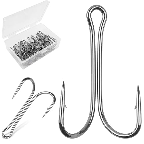 Double Fishing Hooks, 40/80pcs Classic Dual Frog Hooks High Carbon Steel Double Hooks Fishing Open Shank Barb Fishing Bait Hooks Saltwater Freshwater 8#-4/0 - size: 3/0-40PCS