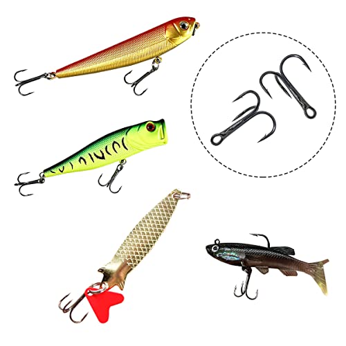 Red Fishing Treble Hooks Kit, High Carbon Steel Hooks Strong Sharp Round Bend for Lures Baits Saltwater Freshwater Bass Fishing 100pcs Mixed 5 Size 2# 4# 6# 8# 10# - color: 100pcs Treble Hooks