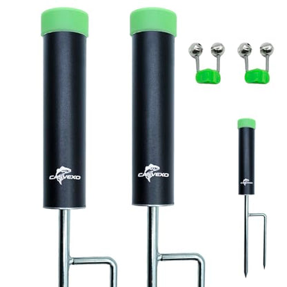 Fishing Pole Holder , 2 Pack Aluminum Fishing Rod Holder for Ground, Rod Holders for Bank Fishing, Double Spike Support, 2 Free Alarm Bells