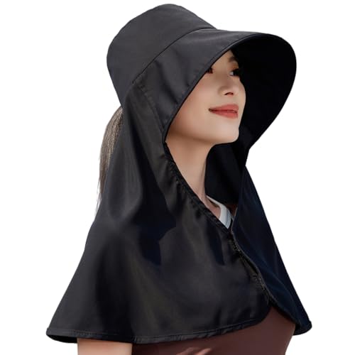 HUAMULAN Men Summer Sun Hat Women Safari Wide Brim Fishing Hats UV Protection Neck Flap Bucket Gardening Hiking Hunting Cap - color: Black With Neck Flap