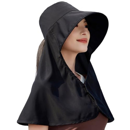 HUAMULAN Men Summer Sun Hat Women Safari Wide Brim Fishing Hats UV Protection Neck Flap Bucket Gardening Hiking Hunting Cap - color: Black With Neck Flap