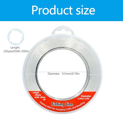 Nylon Fishing Line, 0.45mm 985ft,Strong Clear Invisible Hanging Wire for Crafts Beading, Decorative Pictures, Stringing Lights - size: 0.5mm-.019inch-656ft