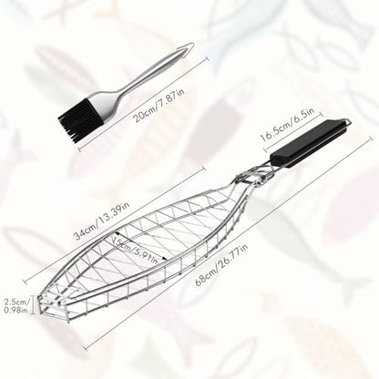 Fish Grill Basket for Grilling, Stainless Steel Basket, Non-Stick Fish Rack for Grilling with Adjustable Lock Removable Handle, Ideal for BBQ, Camping, Charcoal and Gas Grills