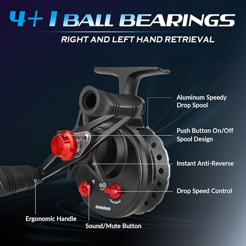 QualyQualy Ice Fishing Rod and Reel Combo 24 inch M/ML Inline Ice Fishing Combos 2 Different Tips for Walleye Perch Panfish and Trout - color: 28'' M/ML-Left
