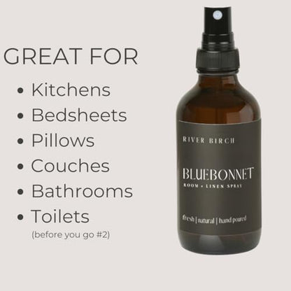 River Birch Bluebonnet Scented Linen and Room Spray | Home Fragrance | 4 oz Glass Amber Bottle | Luxury Signature Scent | Handmade in Texas - color: Bluebonnet