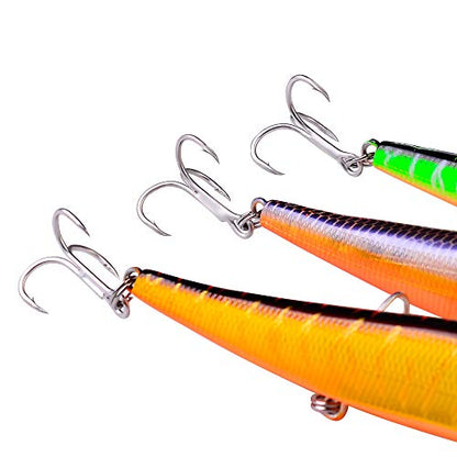 PROBEROS Minnow Bass Fishing Lures - Jerkbait Sinking Lure Set Hard Baits Crankbait for Trout Catfish Musky Bluegill Fishing Topwater Lures Plug 6Pcs/kit - color: 403-4.7inch/0.5oz-6pcs