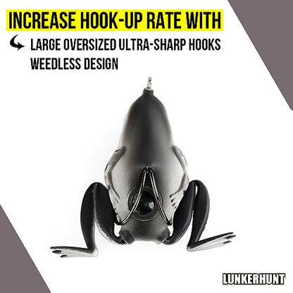 Lunkerhunt - Topwater Fishing Lures for Bass Trout Fishing | Combat Frog Lure for Big Fish | Award Winning Hollow Body Frog Fishing Bait with Weedless Hooks - color: Zulu