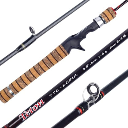 Teton 5'2"-6'6" BFS Fishing Rod Casting & Spinning, Ultra Light Rods, 40T Carbon Fiber Blank, Fuji Guides & Reel Seat, MF Fast Action, 2 Piece Travel Trout Lure Pole - size: Cast 6'0"-UL-M Fast-TTC602UL