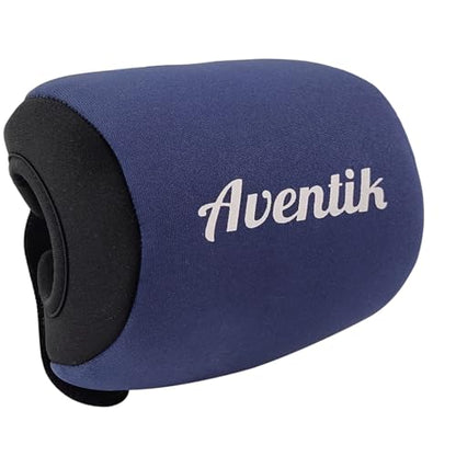 Aventik Neoprene Conventional Reel Cover Round Reel Gloves Trolling Reels Storage Reel Pouch Fits 800 1000 2000 3000 4000 5000 6000 Series Fishing Reels - color: Black/Blue, size: S:3.5''W x 2.6''D