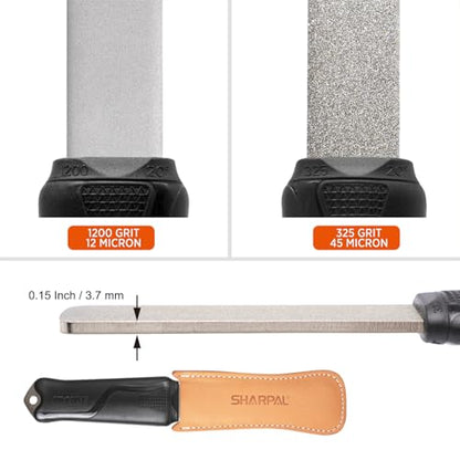 SHARPAL 127N Dual-Grit Diamond Sharpening Stone File | Garden Tool Knife Sharpener Coarse 325 / Extra Fine 1200 Grit, For Lawn Mower Blade, Axe, Hatchet, Hedge Shears - style: Sturdy Handle with Leather Strop