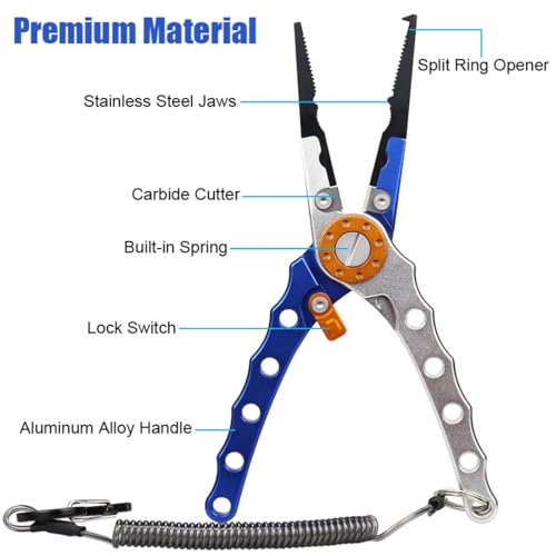 DAGIJIRD Fishing Pliers Hook Remover, Fishing Scissors Braid Line Cutter with Safety Lock