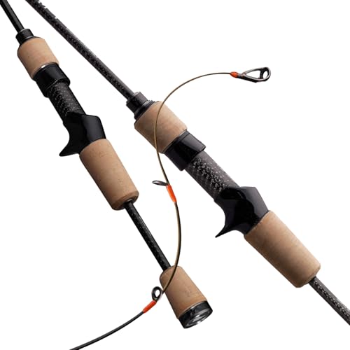 PURELURE Titanium-T Ultralight Fishing Rod Spinning & Casting for Trout Panfish, Carbon Fiber BFS Rod 2Pcs, Titanium Tip & Guides, Cork Handle, 5-6ft Stream Rod XUL Power, Fast/Moderate Fast Action - size: Cast: 602ulc- Ultralight - M Fast