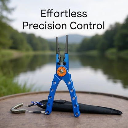 Fishing Pliers with Sawtooth Jaws, Stainless Steel Cutters, Lanyard and Sheath, Aluminum Build