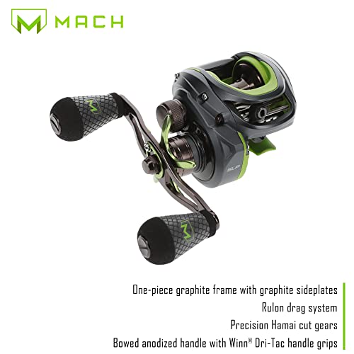 Lew's MACH 2 Baitcast Reel and Fishing Rod Combo, IM8 Graphite Blank Fishing Rod, Winn Dri-Tac Ultra Handle, Black/Green - size: 7'3"