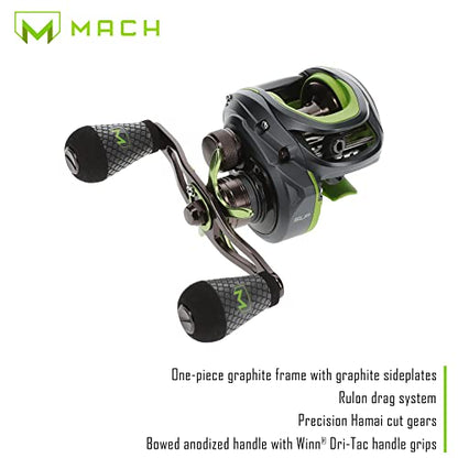 Lew's MACH 2 Baitcast Reel and Fishing Rod Combo, IM8 Graphite Blank Fishing Rod, Winn Dri-Tac Ultra Handle, Black/Green - size: 7'3"