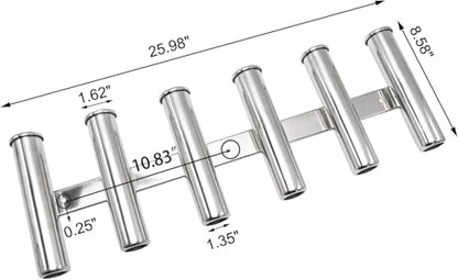 Amarine Made 6 Tube Stainless Steel Fishing Rod Rack Mirror Finish 316 Stainless Steel 6 Rod Rack