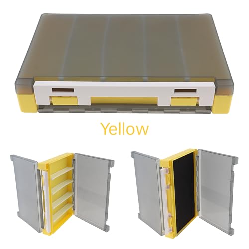 Double Sided Fishing Lure Box Organizer, Fishing Tackle Box Storage Hard Plastic Container Case for Lure Bait Hooks Beads (Yellow, 7.8 * 5.8 * 1.6 inch) - color: Yellow