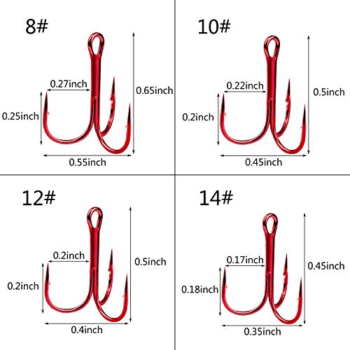 Shaddock Fishing 10-100Pcs Big Size Sharp Treble Hooks O'Shaughnessy Sharpened Treble Fishing Hooks High Carbon Steel Fish Treble Hook Size 10-10/0 - color: Red, size: 100PCS #8