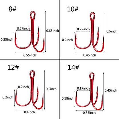 Shaddock Fishing 10-100Pcs Big Size Sharp Treble Hooks O'Shaughnessy Sharpened Treble Fishing Hooks High Carbon Steel Fish Treble Hook Size 10-10/0 - color: Red, size: 100PCS #4